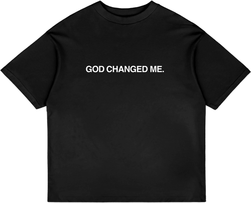 God Changed Me oversized tee in black, front view with GOD CHANGED ME. print